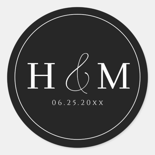 Sticker Rond Mariage Monogrammé Typographie Simple Élégante (Devant)
