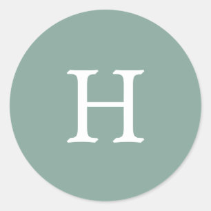 Sticker Rond Mariage Monogramme vert Sage simple
