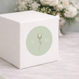 Sticker Rond Mariage Monogramme Vert Sauge