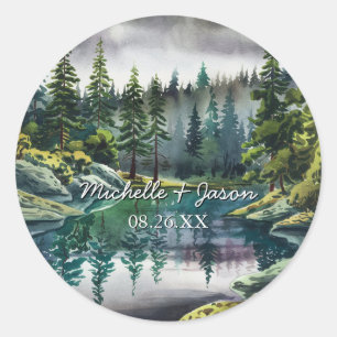 Sticker Rond Mariage Montagnes Aquarelle Tendance Moderne      