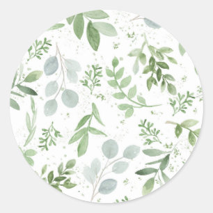 Sticker Rond Mariage Motif Aquarelle Eucalytus et Verdure