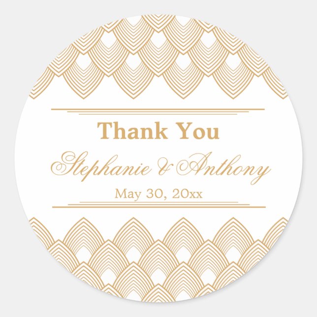 Sticker Rond Mariage Motif Gold et White Art Déco (Devant)