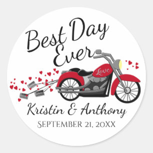 Sticker Rond Mariage moto rouge et gris