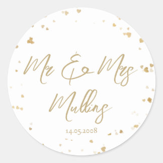 Sticker Rond Mariage « Mr & Mrs » Cœur Doré