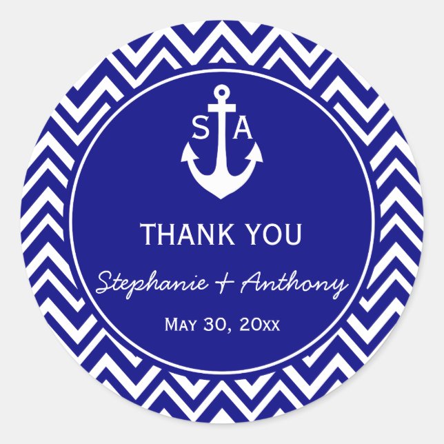 Sticker Rond Mariage nautique bleu et blanc de la marine (Devant)