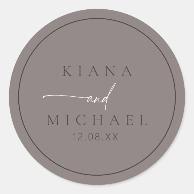 Sticker Rond Mariage neutre chic gris chaud ID1020 (Devant)