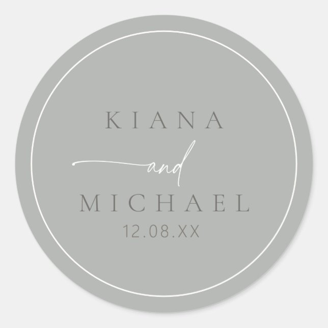Sticker Rond Mariage neutre chic Sage Grey ID1020 (Devant)