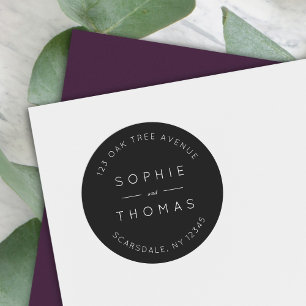 Sticker Rond Mariage noir Adresse de retour moderne