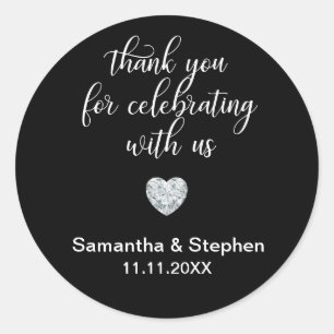 Sticker Rond Mariage noir & blanc classique customisé Diamant