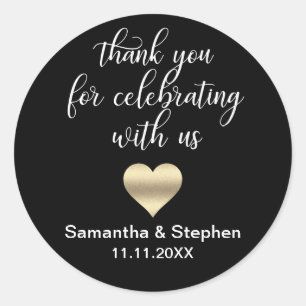Sticker Rond Mariage noir blanc customisé classique Gold Heart