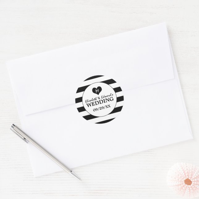 Sticker Rond Mariage noir et blanc moderne (Enveloppe)