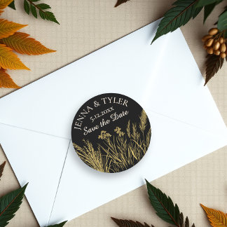 Sticker Rond Mariage noir et or Elégant Personnalisé