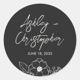 Sticker Rond Mariage noir noir floral minimal