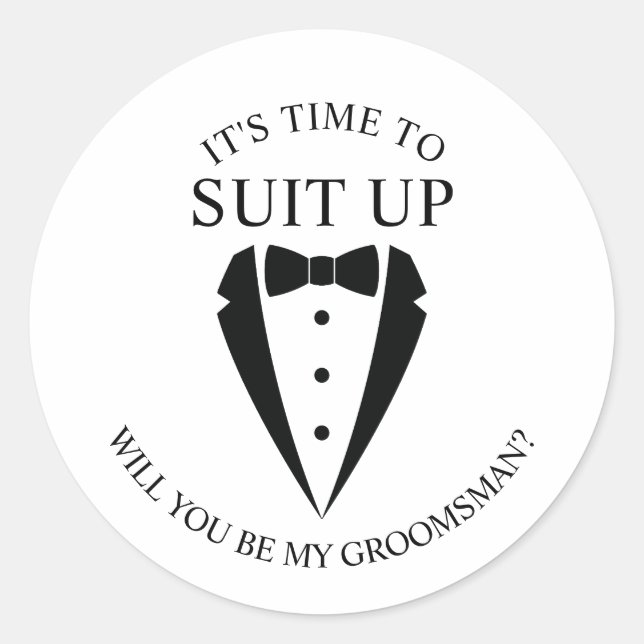Sticker Rond Mariage noir Tuxedo Suit Groomsman Proposition (Devant)
