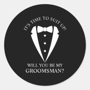 Sticker Rond Mariage noir Tuxedo Suit Groomsman Proposition
