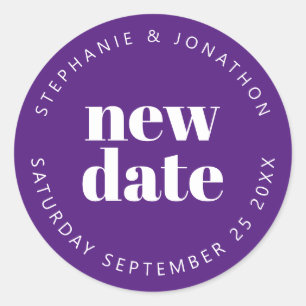 Sticker Rond Mariage Noms de nouvelle date Texte simple Blanc V