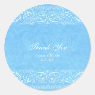 Sticker Rond Mariage occidental de campagne rustique paisley bl