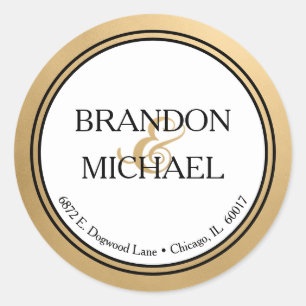 Sticker Rond Mariage officiel Gold Black Adresse de retour