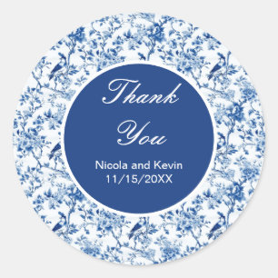 Sticker Rond Mariage Oiseaux Bleus et Fleurs Chinoiserie