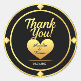 Sticker Rond 💛 Mariage Or Noir Et D'or Merci 🌹