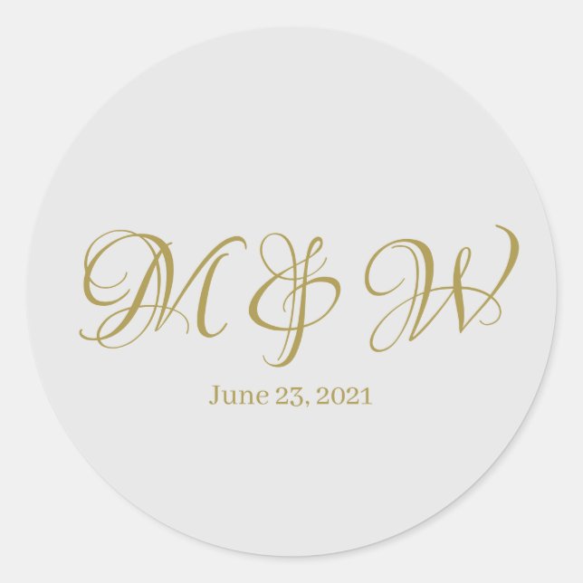 Sticker Rond Mariage or script monogramme élégant gris personna (Devant)