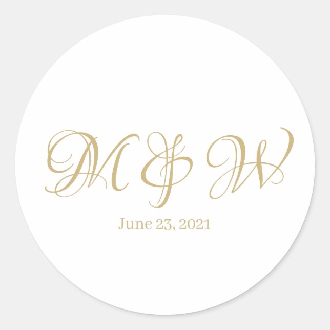 Sticker Rond Mariage or script monogramme élégant personnalisé (Devant)
