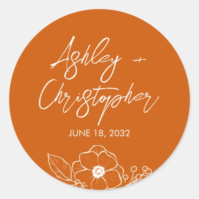 Sticker Rond Mariage orange brulé végétal minimal (Devant)