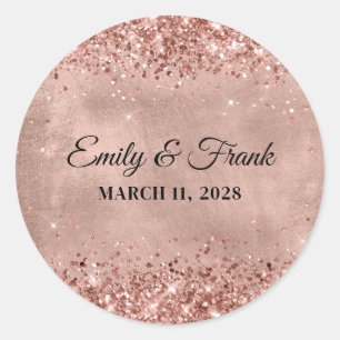 Sticker Rond Mariage Pailleté Or Rose