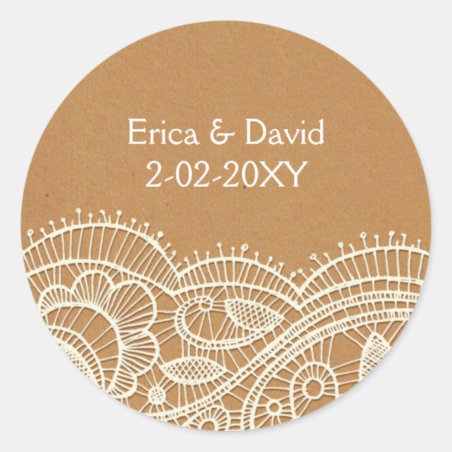 Sticker Rond Mariage papier dentelle et Kraft (Devant)