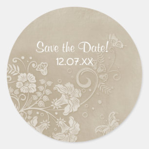 Sticker Rond Mariage papillon de dentelle florale