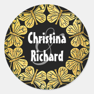 Sticker Rond Mariage papillon d'or
