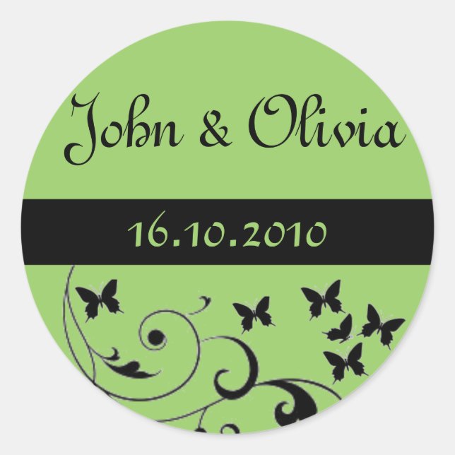 Sticker Rond mariage papillon vert (Devant)