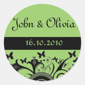 Sticker Rond mariage papillon vert