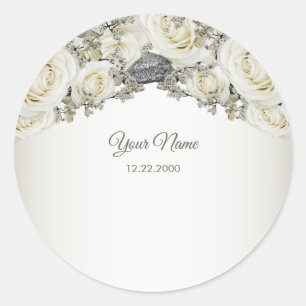 Sticker Rond Mariage Partie Blanc Floral Végétal Beige Moderne