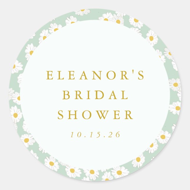 Sticker Rond Mariage Pastel Mint Sauge Fleur de Daisy Personnal (Devant)