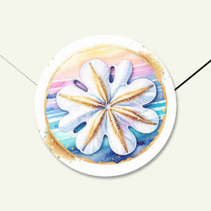 Sticker Rond Mariage Pastel Ocean Coastal Dollar