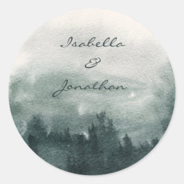 Sticker Rond Mariage paysager de la forêt d'aquarelles Abstrait