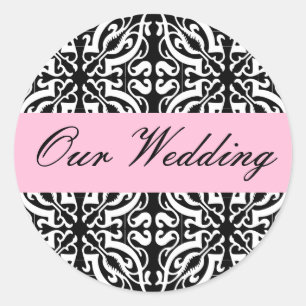Sticker Rond Mariage - Personnalisable (Damas noir et blanc)