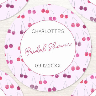Sticker Rond Mariage personnalisé à l'aquarelle rose cerise