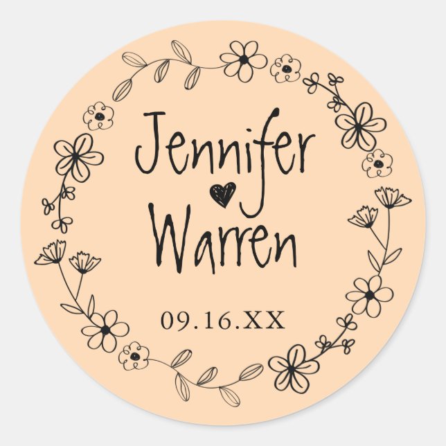 Sticker Rond Mariage personnalisé à main florale (Devant)