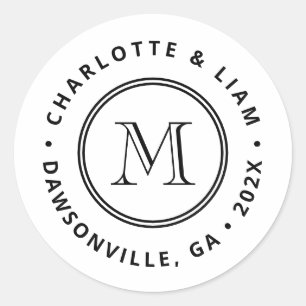 Sticker Rond Mariage personnalisé avec monogramme et date moder