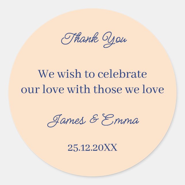 Sticker Rond Mariage personnalisé beige simple (Devant)