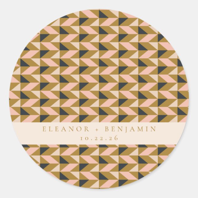 Sticker Rond Mariage Personnalisé Blush Or Noir Géométrique Chi (Devant)
