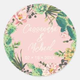 Sticker Rond Mariage personnalisé Cactus Bloom du désert
