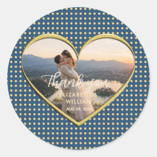 Sticker Rond Mariage personnalisé Gold & Blue pois