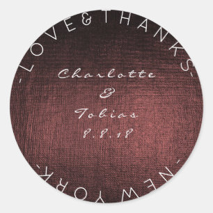 Sticker Rond Mariage personnalisé Merci Métallic Bourgogne Maro