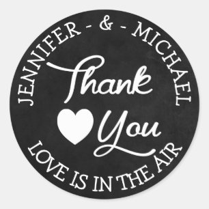 Sticker Rond Mariage personnalisé Merci noir