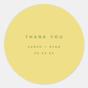 Sticker Rond Mariage personnalisé minimal jaune citron "Merci"