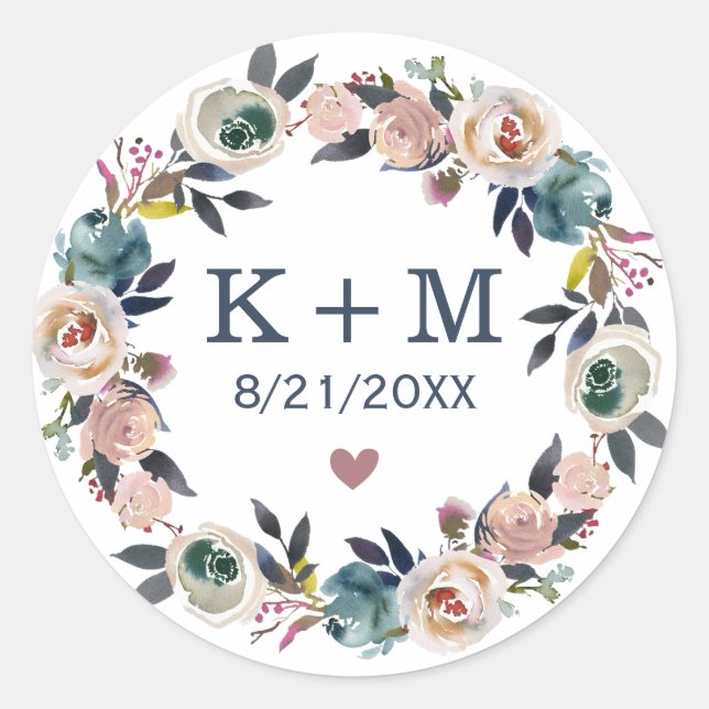 Sticker Rond Mariage personnalisé Monogram Merci cadeau invité (Devant)