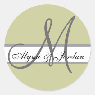 Sticker Rond Mariage personnalisé Monogramme et noms Taupe et s